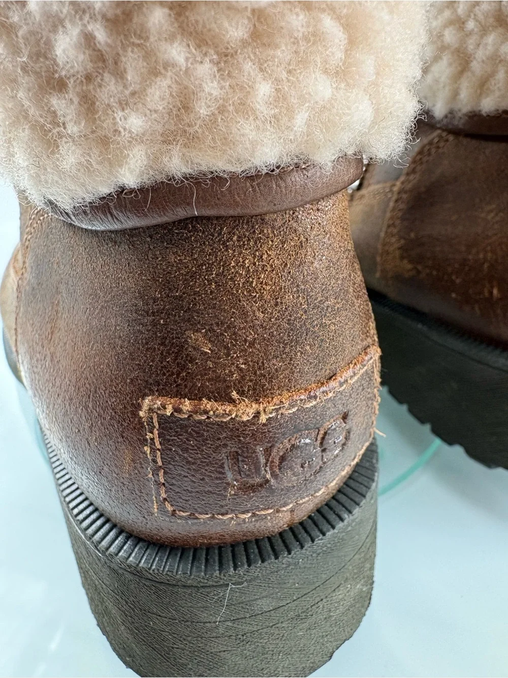 UGG Blayre Boots Chestnut Shearling Moto Buckle Zip Leather Women’s Size 8